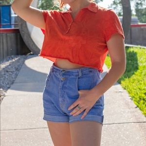 Orange Tropical Cropped Polo